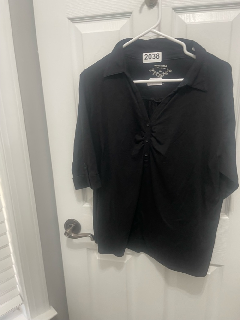 Sonoma Black Collared Button-Front Knit Blouse - image 3